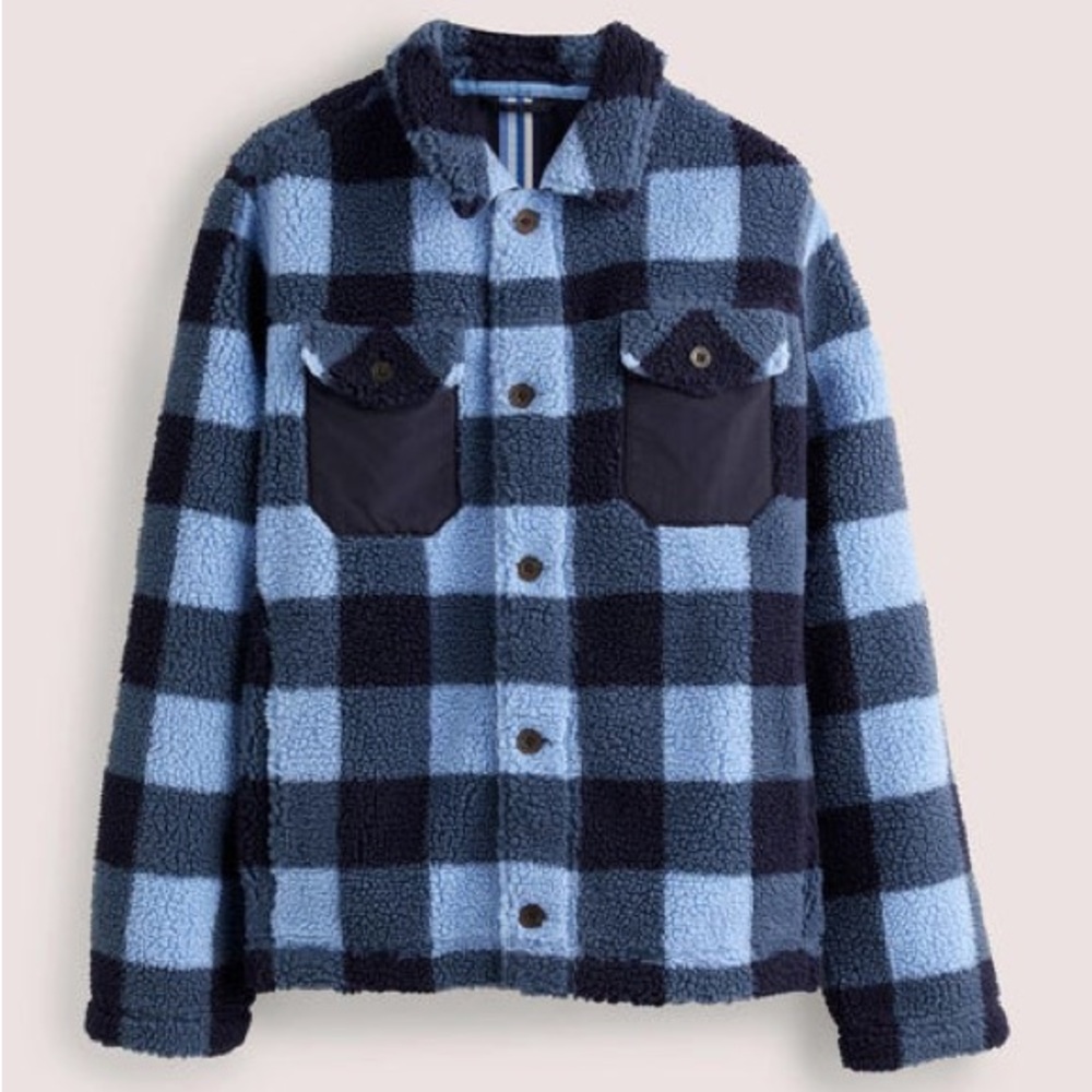 Boden | Sherpa Button up Shacket Blue Check XL